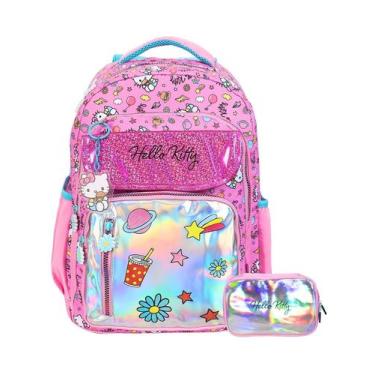 Imagem de Kit Hello Kitty Metallic Mochila Costas + Estojo Box Luxo - Xeryus