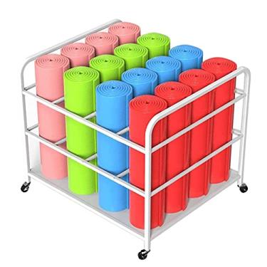 Imagem de Tapete de ioga grande com rodas, suporte de rolo de espuma branca para academia, estúdio, escritório, aula de fitness, capacidade resistente, organizador de 80 x 70 x 70 cm