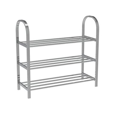 Imagem de Sapateira para sapateira de entrada de 3 níveis, prateleira de sapato de aço inoxidável, rack organizador de sapatos de metal grosso simples, ideal para entrada, corredor, sala de estar, quarto