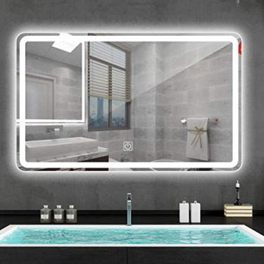 Imagem de Espelho de parede retangular LED espelho de banheiro luz Shaing Dressing quarto anity grande espelho anti-neblina (tamanho: 700 * 900 mm) (500 * 700 mm)
