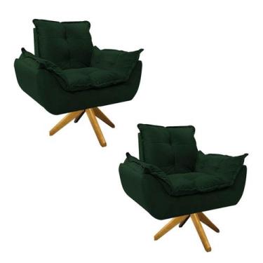Imagem de kit 02 Poltronas Opala Base Giratória de Madeira Suede Verde - Doce So