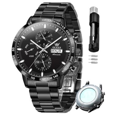 Imagem de OLEVS Relógio masculino automático de aço inoxidável esqueleto mecânico à prova d'água luminoso com corda automática diamante masculino, G6683: todo preto, G6683: All Black, relógio masculino