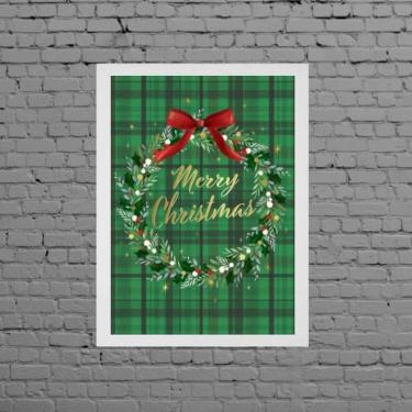 Imagem de Quadro Decorativo Guirlanda De Natal Verde 24X18cm Branca