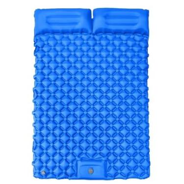 Imagem de Colchão Inflável Automático De Casal Sleeping Pad Ar Externo Portátil De Acampamento 200 * 120 * 5 Cm Com Travesseiro(Azul​ Casal)