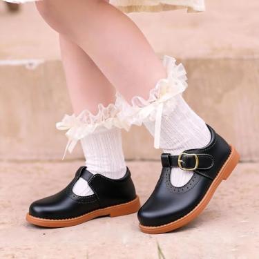 Imagem de Sapato social infantil feminino clássico uniforme escolar Oxfords Mary Jane Sapatilhas para meninas, Preto, 9 Toddler