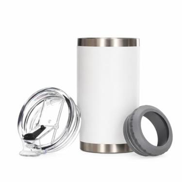 Imagem de Copo Térmico Inox 2 em 1 Porta Long Neck e Lata 420ml Parede Dupla Vácuo com Abridor Integrado - Mantém Bebida Gelada por Horas (Branco)