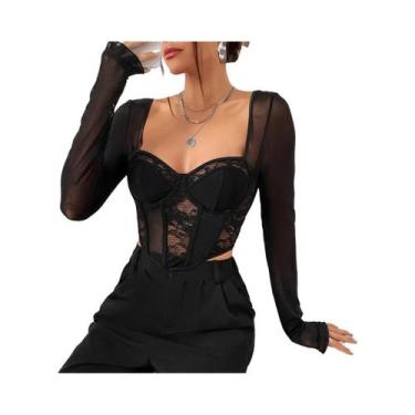 Imagem de Blusa Casual Feminina Preta Com Decote Em V, Top Cropped De Malha, Sex