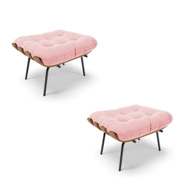 Imagem de Kit 02 Puffs Costela Suede Rosa Bebê Base Metálica Preto - D'Rossi