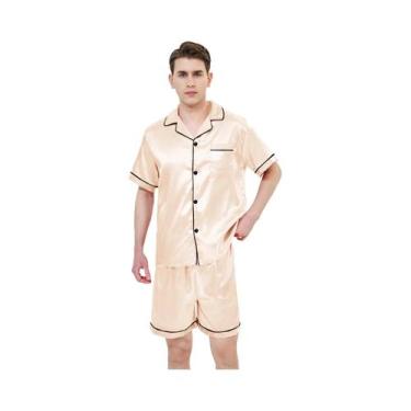 Imagem de Pijamas De Verão Masculinos Em Seda Gelada, Conjunto De Roupas Casuais