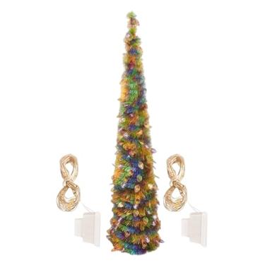 Imagem de Árvore de Natal artificial | Árvore com lantejoulas redondas com luzes coloridas de LED | Decoração de plantas realistas de 1,8 m para varanda, ambientes internos e externos, mesa, decoração