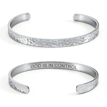 Imagem de cusurlove Pulseira feminina com versículo da Bíblia inspiradora martelada banhada a ouro 18 K, presente de joia de fé cristã, ajustável, não mancha, Medium, Aço inoxidável, Sem Pedra Preciosa