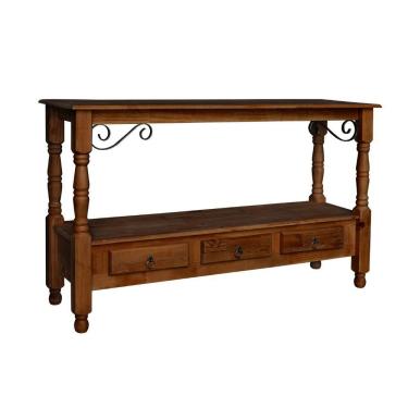 Imagem de Aparador Para Sala Rústico Com 3 Gavetas E Pés Torneados - Castanho Envelhecido