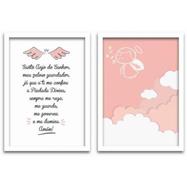 Imagem de Quadros Decorativos 2 Pçs 40x60cm Menina AnjoMoldura Branca