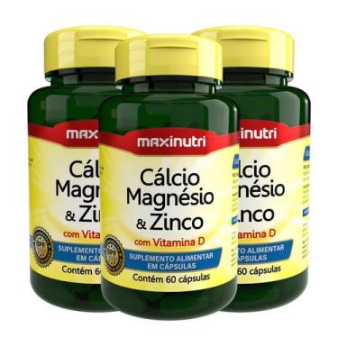 Imagem de Kit 3 Cálcio Magnésio e Zinco + Vitamina D 60 Cápsulas Maxinutri