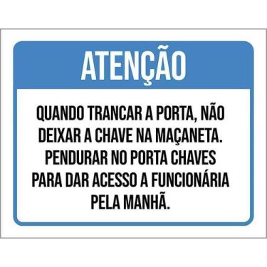 Imagem de Kit 10 Placa Acm Trancar Porta Deixar Chave Maçaneta 18X23 - Sinalizo