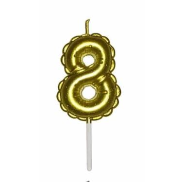 Imagem de Vela Renda Metalizada Numero 0 A 9 Dourado Balão 6cm Altura - Funlux, 