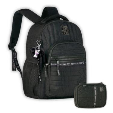 Imagem de Kit Mochila Rebecca Bonbon Costas Meninas Escolar E Estojo Cor:Preto, 