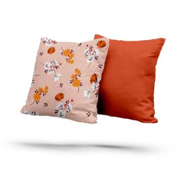 Imagem de Kit 2 Almofadas Com Enchimento Flores Listras Laranja - Fabrika De Fes