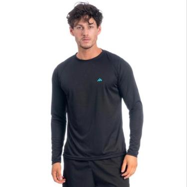 Imagem de Camiseta Masculina Manga Longa Mezul Básica Proteção Solar UV, Preto, 