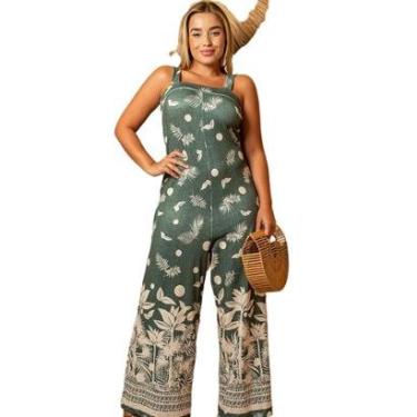 Imagem de Macacão Pantalona Alça Fina B’Bonnie Noa Estampa Verde-Feminino