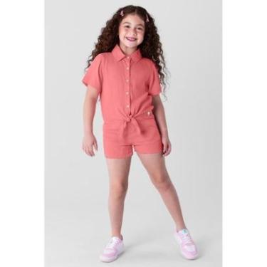 Imagem de Camisa cropped em jeans leve infantil menina Brandili Rosa-Feminino