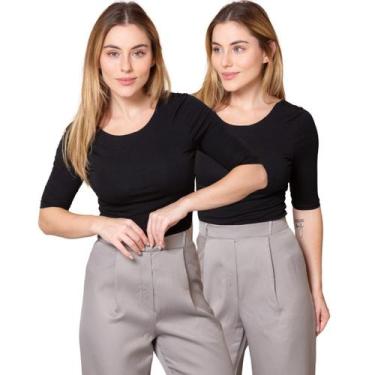 Imagem de Kit 2 Blusas Feminina Manga 3/4 com Abertura nas Costas - Maranne, Kit