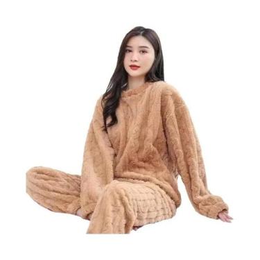 Imagem de Pijamas De Flanela Grossa Para Mulheres plus Size, Manga Longa, Listra