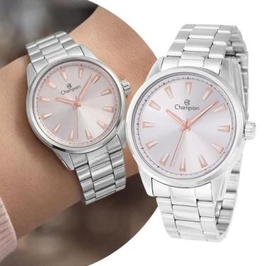 Imagem de Relógio Feminino Analógico de Pulso Prata Rosé com Caixa e Pulseira de