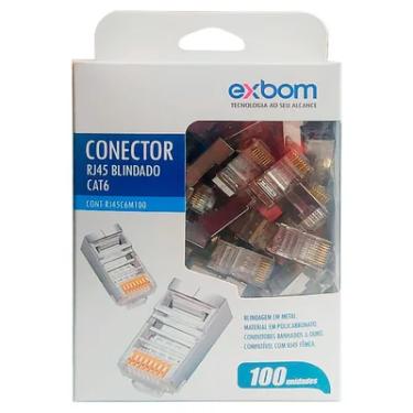 Imagem de 100 Conector Rj45 Cat6, Exbom, Blindado, 8p8c Rj-45 para Cabo De Rede Patch Cord, Lan Gigabit