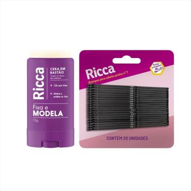 Imagem de Kit Cera Fixadora em Bastão e Grampos de Cabelo Controle de Frizz e Fixação Duradoura Preto Ricca