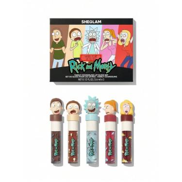 Imagem de Kit de Gloss Labial Rick And Morty Shein - 5 Cores Hidratantes com Alto Brilho e Volume...