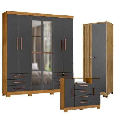 Imagem de Guarda Roupa Casal Londres com Espelho com Cômoda Madri e Armário Multiuso Versatile Ca...