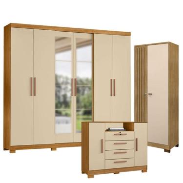 Imagem de Guarda Roupa Casal San Diego com Espelho com Cômoda Madri e Armário Multiuso Versatile...