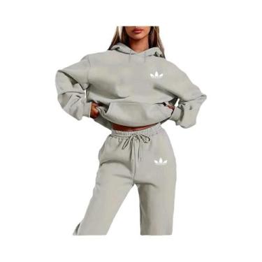Imagem de Conjunto De Moletom Feminino Com Capuz De Pelúcia, Estilo Hip Hop Casu