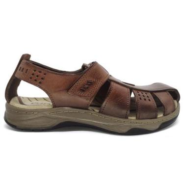 Imagem de Sandália Pegada Masculina Fechada Couro Amortech 132255, Pinhão, 42