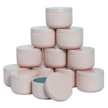 Imagem de Kit com 12 latas metálicas rosas para velas de 90 ml com tampas - Marc