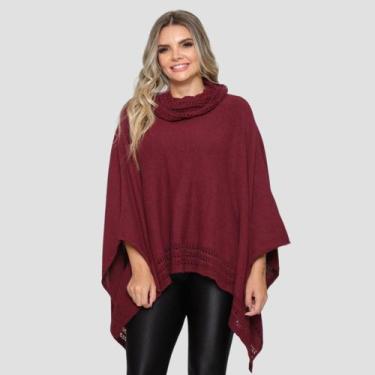 Imagem de Poncho Feminino Tricô Lã Gola Alta Confortavél Tendência Frio - GIP, B