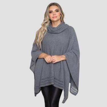 Imagem de Poncho Feminino Tricô Lã Gola Alta Confortavél Tendência Frio - GIP, C