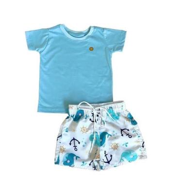 Imagem de Conjunto Menino Verão Camiseta e Short de Piscina Papilloo, Azul, Clar