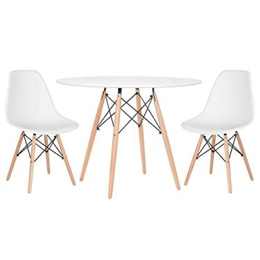 Imagem de Loft7, Kit - Mesa redonda Eames 100 cm branco + 2 cadeiras Eiffel Dsw Branco
