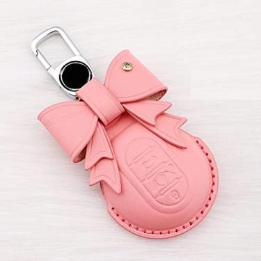 Imagem de WSWJDW Porta-chaves de couro para carro remoto capa porta-chaves porta-chaves, adequado para MINI Cooper F54 Clubman F55 Hardtop F56 Hatchback F57 conversível F60, rosa