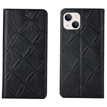 Imagem de LAHappyL Capa carteira flip para iPhone 13 Pro Max/13 Pro/13/13 Mini capa protetora de couro legítimo com função de suporte para cartão, fecho magnético, preta, 13 mini 13 polegadas