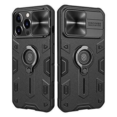 Imagem de Nillkin Capa para iPhone 13 Pro com suporte e capa para câmera, capa armadura CamShield com proteção para lente de câmera e suporte, grau militar à prova de choque de 6,1 polegadas, preta