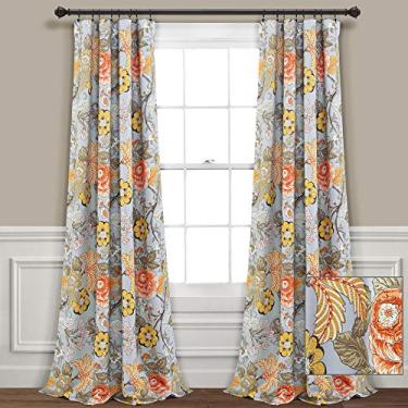 Imagem de Lush Decor Cortinas Sydney com luz cinza e verde | Conjunto de janela de escurecimento de sala de jardim floral para sala de estar, jantar, quarto longo x 132 cm de largura, par de painéis de 241 cm C