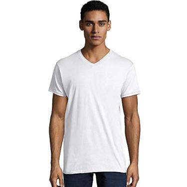 Imagem de Camiseta masculina Hanes de algodão torcido Nano-T com gola V (498 V)