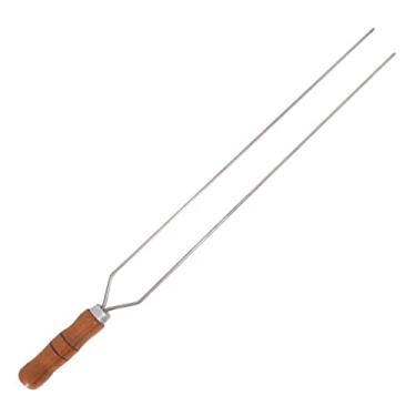 Imagem de Espeto Duplo 80cm De Inox Com Cabo Madeira - Churrasco