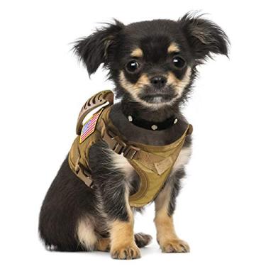 Imagem de Hanshengday Colete tático de trabalho para cães, colete militar ajustável, sem puxão, com alça de entulho, painéis de laço Molle, cáqui