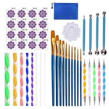 Imagem de Qudai 44 peças Mandala Ferramentas de pontilhado DIY Pintura Stencils Bola Paleta Pincéis Pincéis Multifuncionais Embossing Dot Kit para Canvas Rocks Coloring Drawing Crafting Art Supplies Handwork