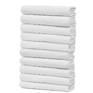 Imagem de Kit Com 10 Toalhas de Rosto para Hotel Alta Absorção 44x70cm - Profissional Prata - Central Toalhas - Costura Dupla Reforçada (Branco Off White)