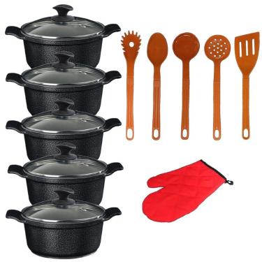 Imagem de Jogo Panela Preto Cerâmica Talher Laranja Javali AAL 16A24Cm